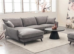 Uppsala sofa med chaiselong TV - fløjl stof grå